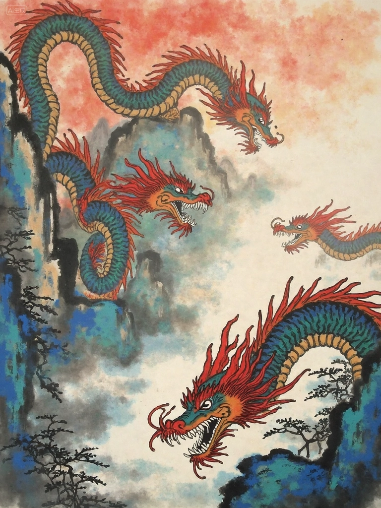 Illustration of the Chinese idiom 画龙点睛 (Huà Lóng Diǎn Jīng), showing a painter adding eyes to dragons and bringing them to life — perfect for Mandarin learning and Chinese culture education.