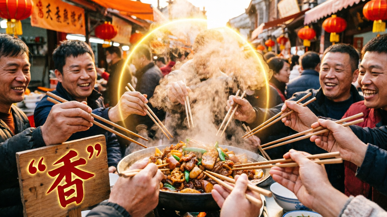 Chi Xiang eating fragrance, crowd reaching for delicious food, social popularity