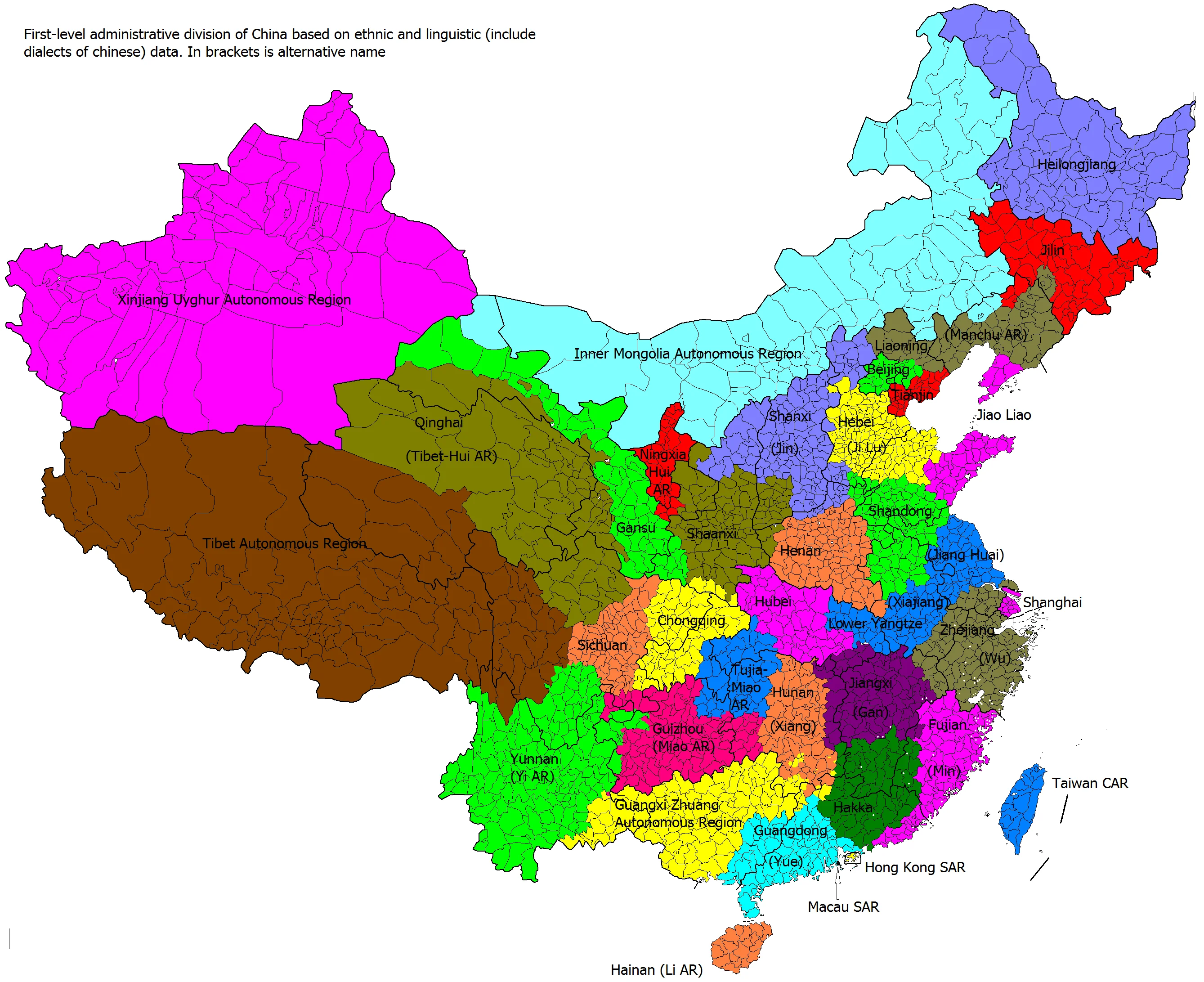 Diagram of China's administrative divisions, including provinces, autonomous regions, municipalities, and special administrative regions, ideal for Mandarin learners studying Chinese geography and governance.