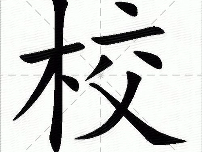 Chinese character 校 in bold strokes on a white background, representing school, checking, and correcting.