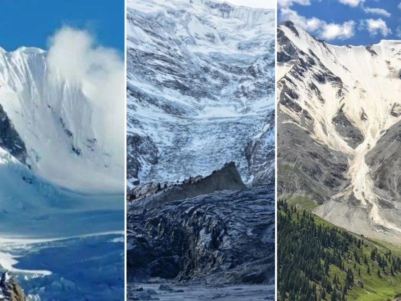 Xinjiang landscape view with mountains, desert, and oasis