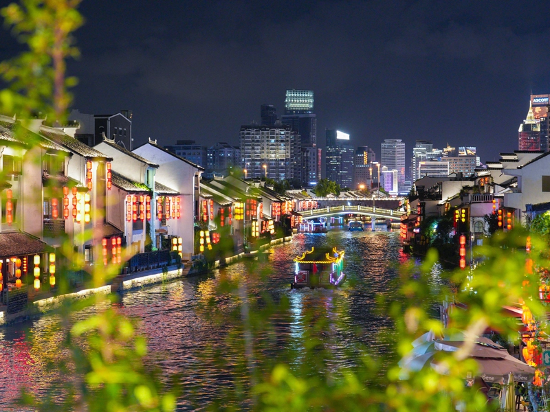 Wuxi Tai Lake scenery with industry and tourism