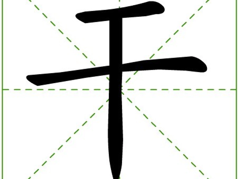 The Chinese character 干 (Gàn/Gān), a cornerstone of the language, visually depicted with its core meanings: an ancient shield symbolizing its origin, a tree trunk representing structure, active figures illustrating 'to do', and cracked earth for 'dryness'. This showcases its unique role in forming vocabulary for action, essence, and state.