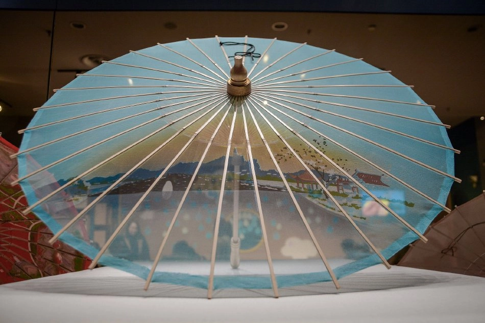 West Lake Silk Parasol - bamboo frame with silk canopy artwork