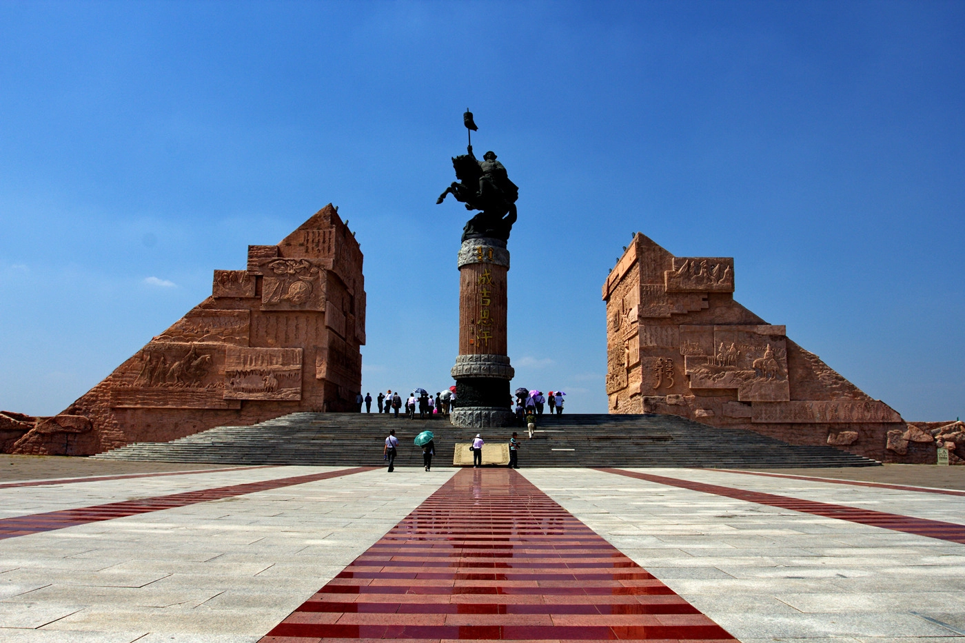 Mausoleum of Genghis Khan with traditional Mongolian architecture and ceremonial grounds