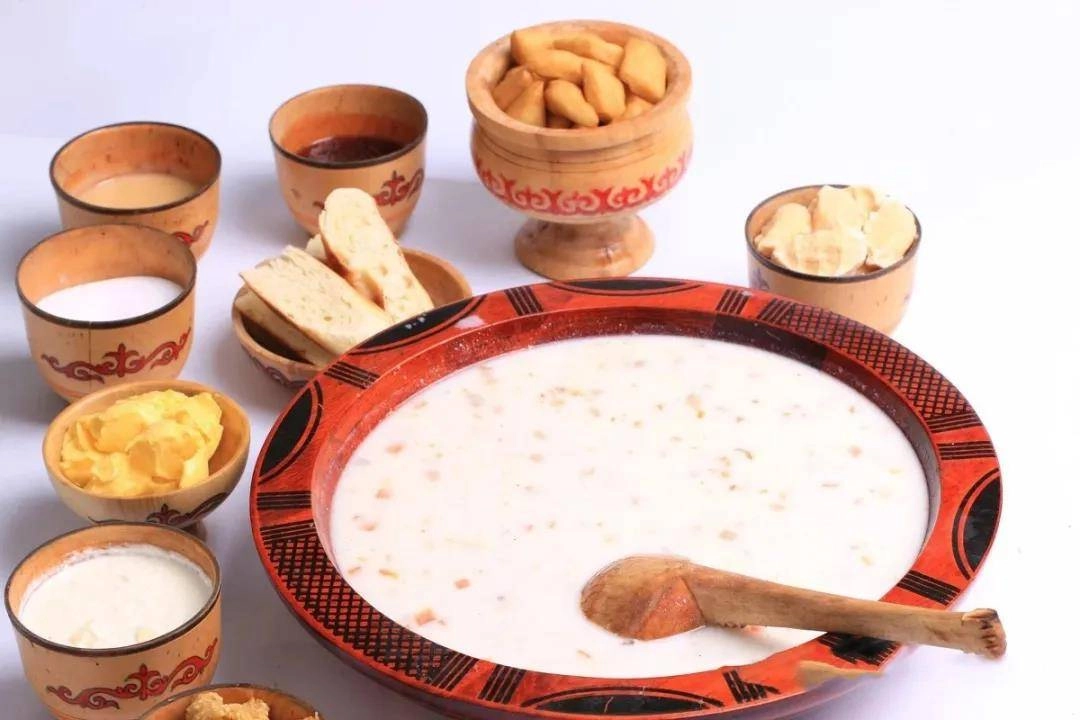Traditional Mongolian mare's milk wine in wooden bowls