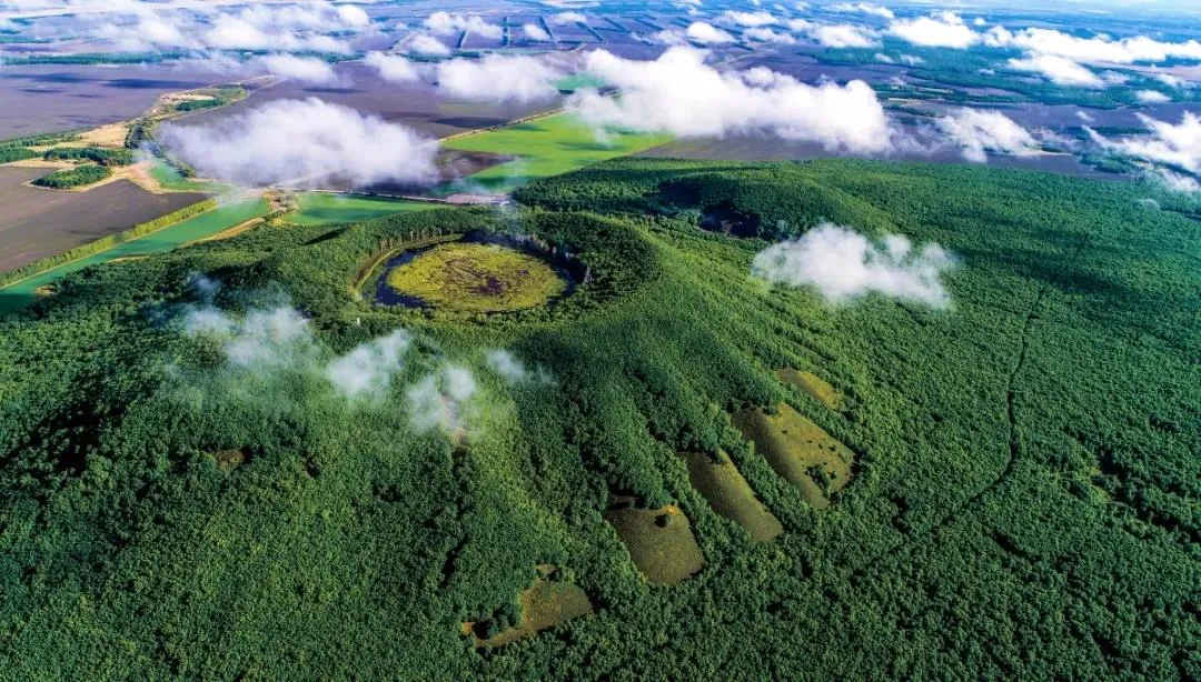 Volcanic landscape of Wudalianchi with lava plains and mineral springs