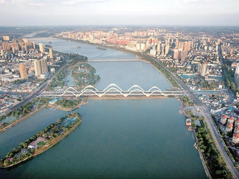 Nanyang landscape with Wolong Hill and traditional architecture
