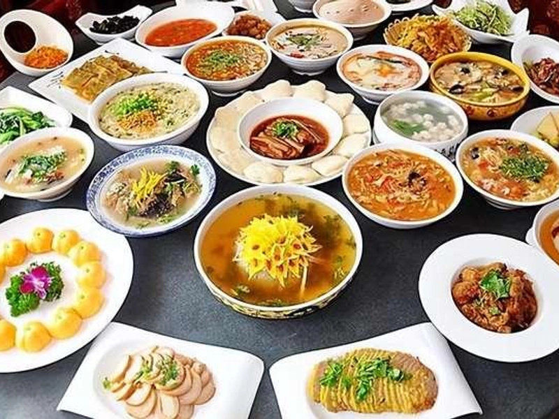 Table set with multiple dishes from Luoyang Water Banquet