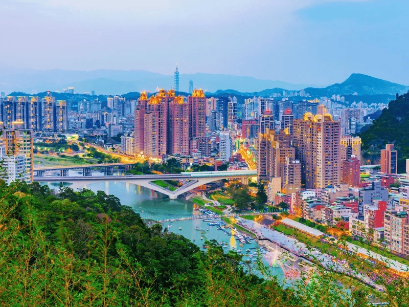 The winding Jiuqu Stream and Wuyi Mountains in Nanping, surrounded by tea plantations of Da Hong Pao