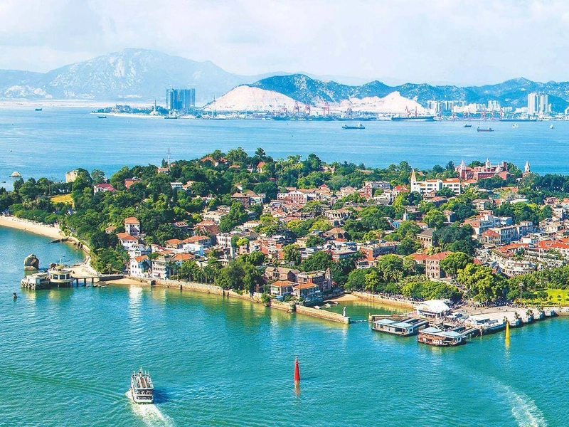 Gulangyu Island streets with historic architecture and coastal views