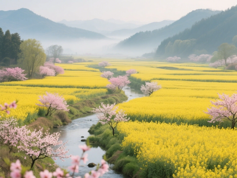 Wuyuan rapeseed flower fields with ancient Huizhou-style villages in spring