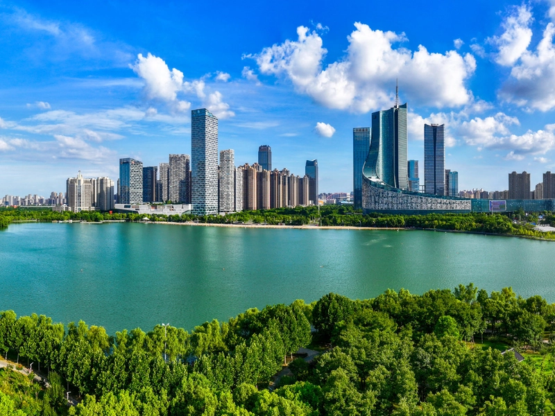 Hefei cityscape with historical and modern landmarks