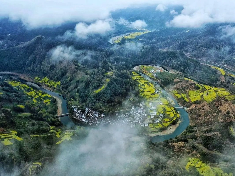 Huangshan scenic peaks rising above clouds with rugged rocks and iconic pine trees