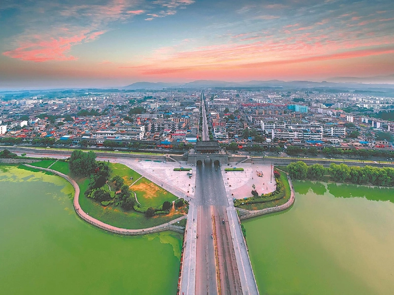 Huainan city with Bagong Mountain and industrial landscape