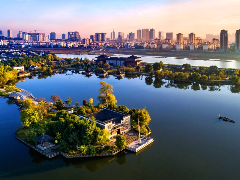 Chizhou with Jiuhua Mountain and Buddhist temples surrounded by nature