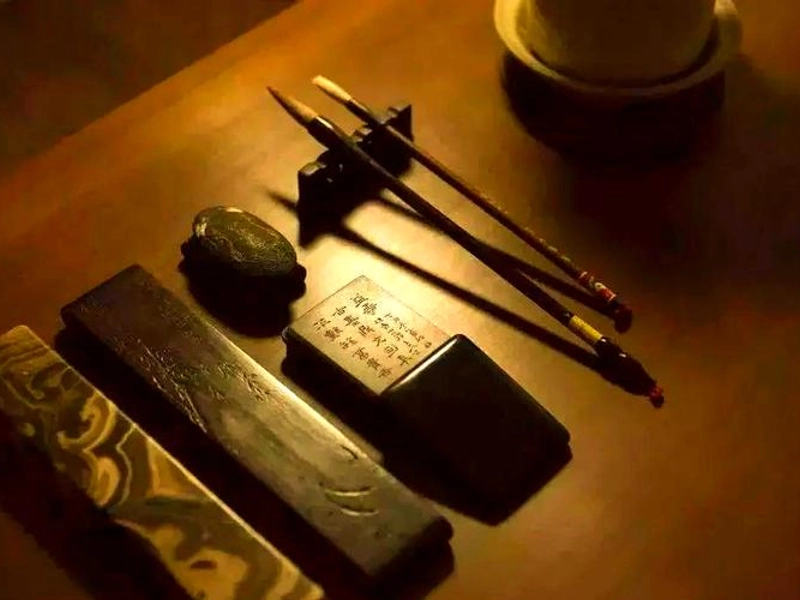 Four Treasures of the Study: Xuan brushes, Huizhou ink, Xuan paper, She inkstone