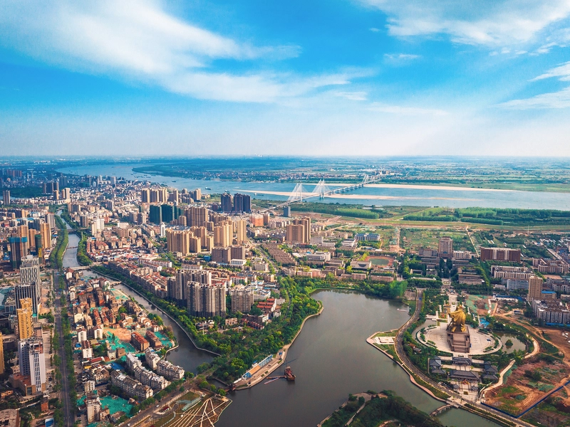 River and wetland landscape in Ezhou, Hubei