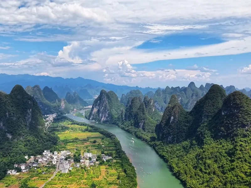 Guilin karst peaks and winding rivers, illustrating Guangxi's 'eight mountains, one river, one field' topography