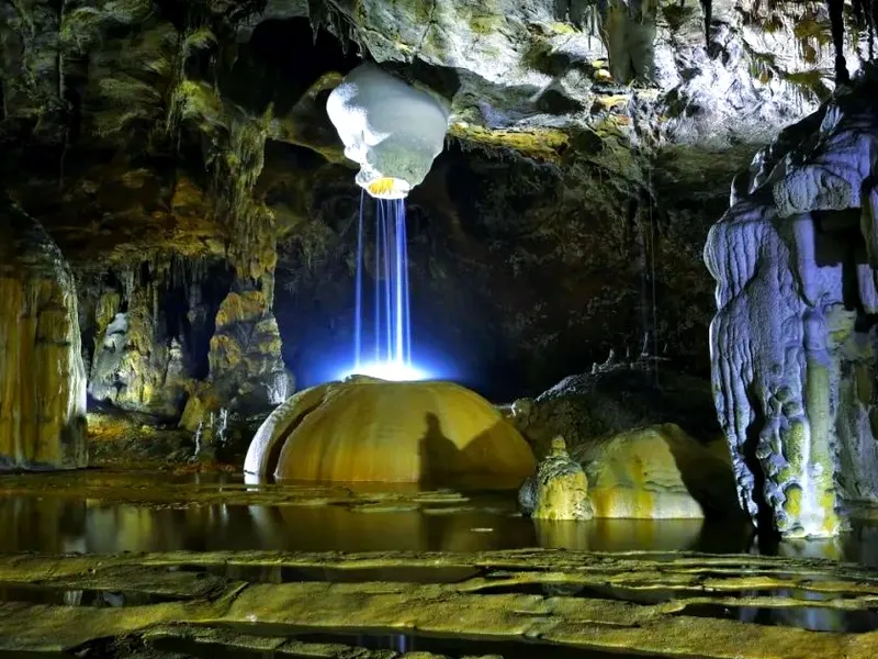 Guilin limestone peaks, Tongling Grand Canyon, and Leye sinkholes forming Guangxi's natural wonders