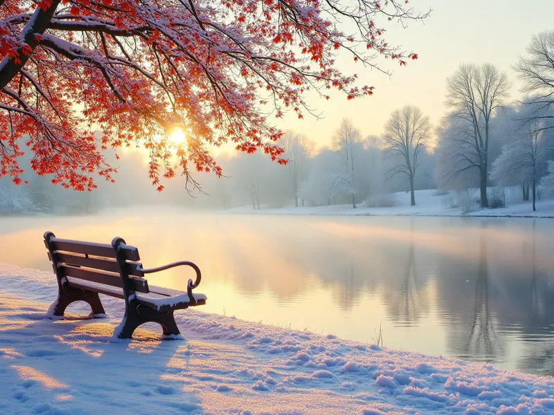 An artistic depiction of the Start of Winter (Lidong) solar term, showing a subtle transition from autumn to winter with symbolic elements like frost or early snow.