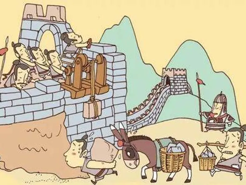 Aerial view showing the Great Wall winding over mountainous terrain