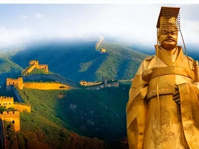 Historical depiction of laborers building the Great Wall using manual tools