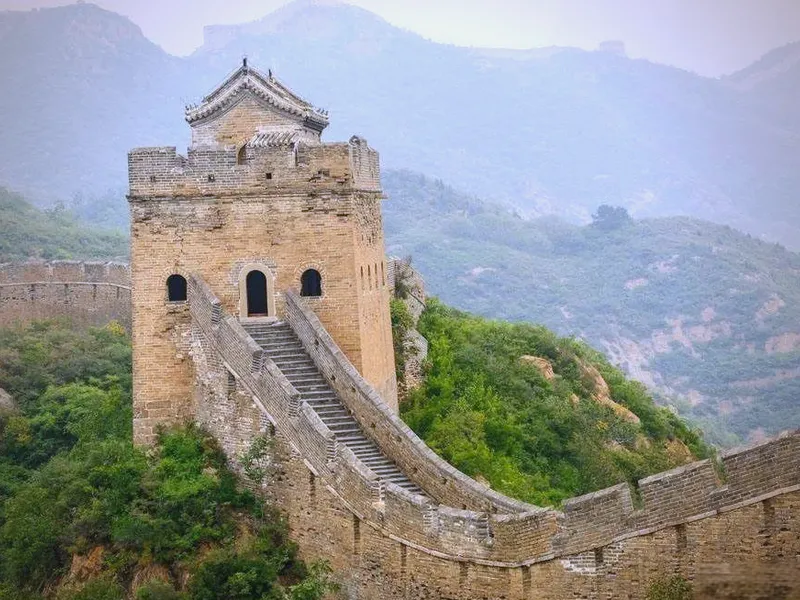 Great Wall of China stretching across mountain ridges, illustrating its defensive purpose
