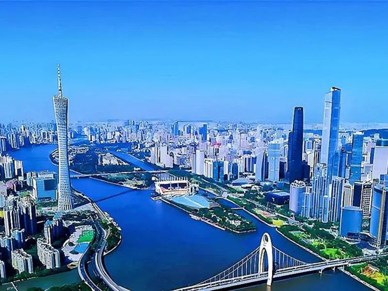 Pearl River Delta aerial view showing Guangzhou–Foshan urban continuity