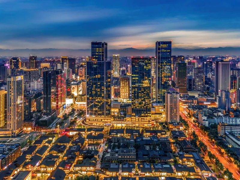 Chengdu urban area with parks, teahouses and expanding tech zones