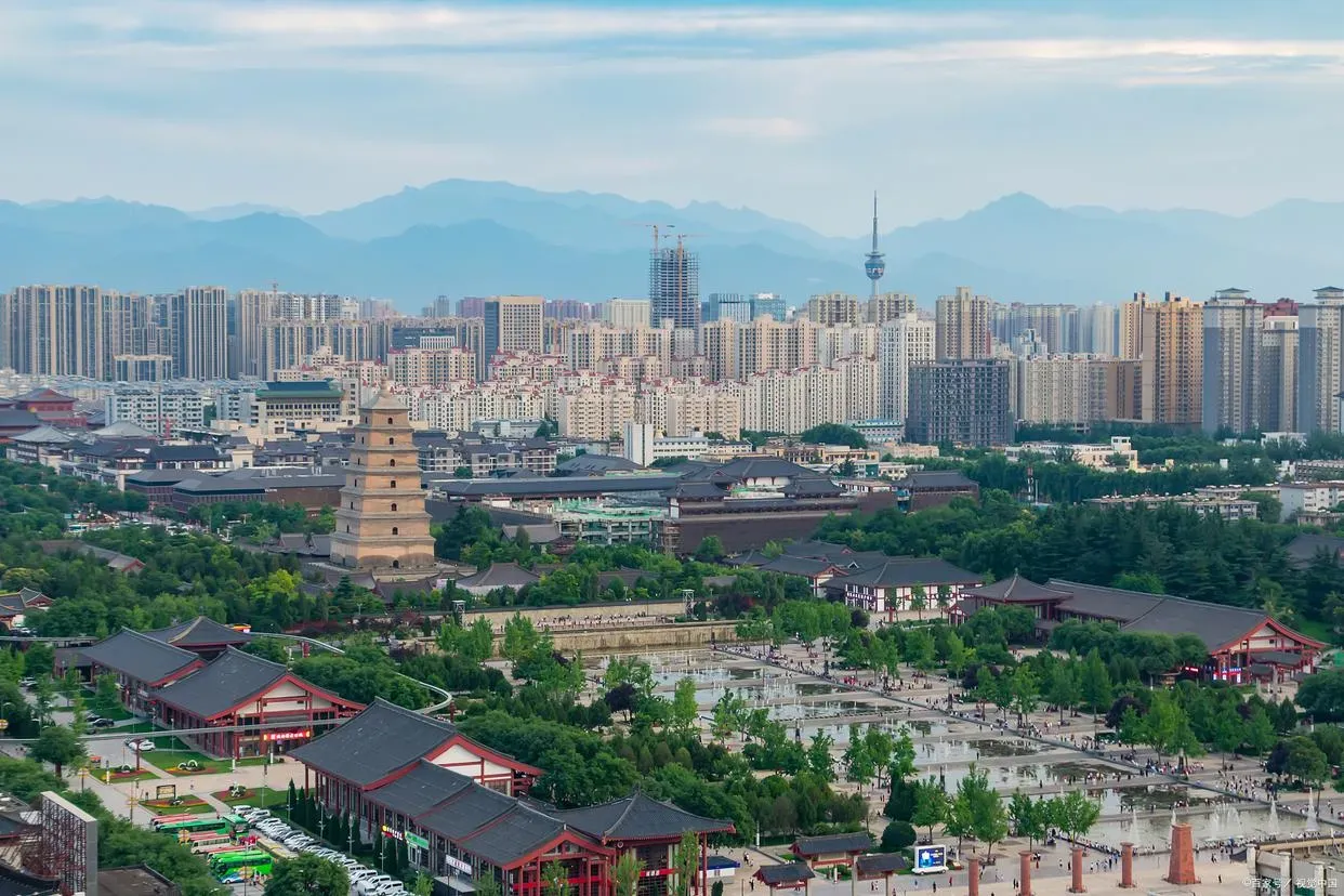 Xi'an city walls in November, golden ginkgo trees lining the streets