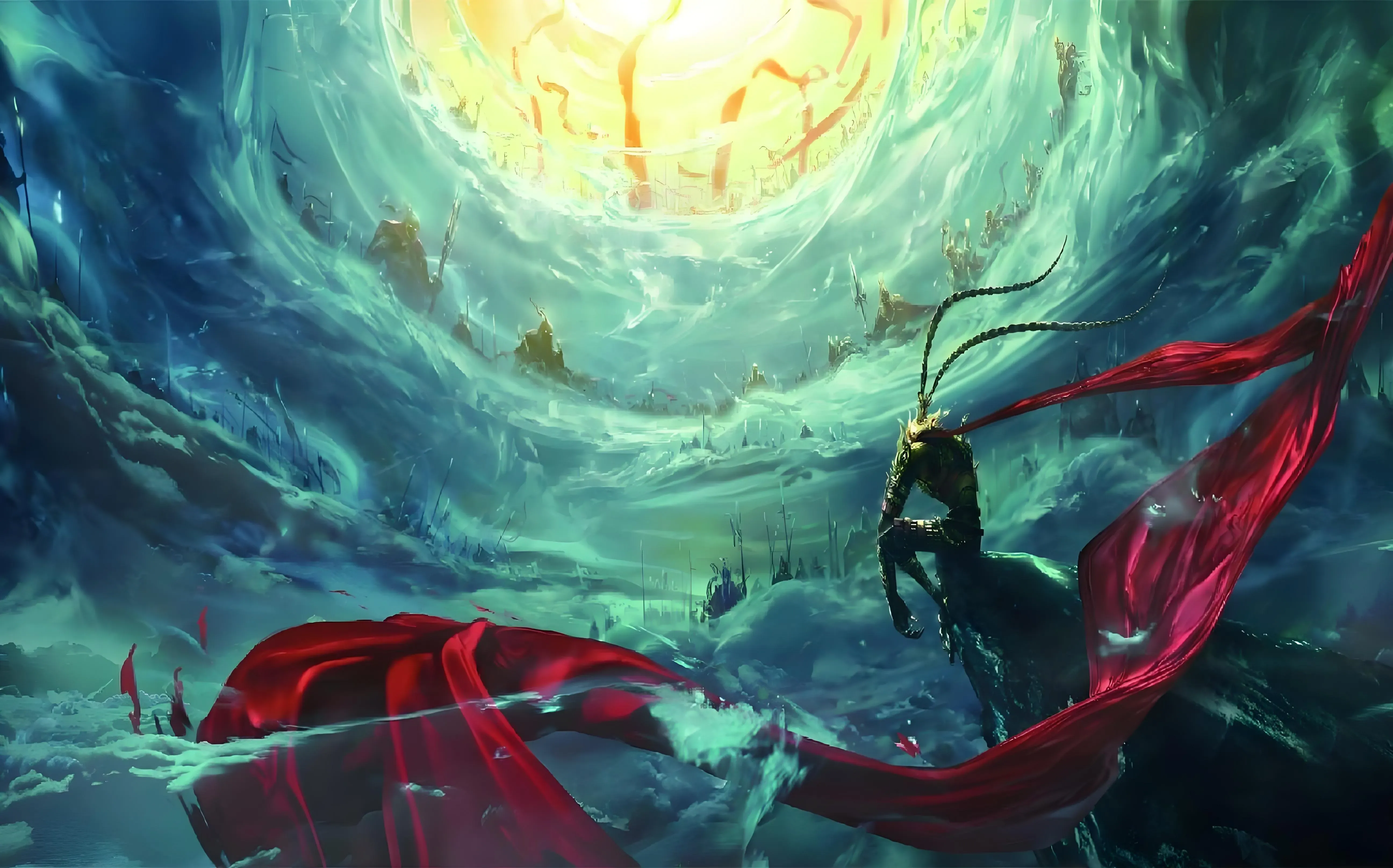 Illustration collage of top Chinese mythical heroes including Nüwa, Fuxi, Houyi, Nezha, Sun Wukong, and Zhu Bajie, showcasing heroic acts, magical powers, and legendary stories from Chinese mythology.