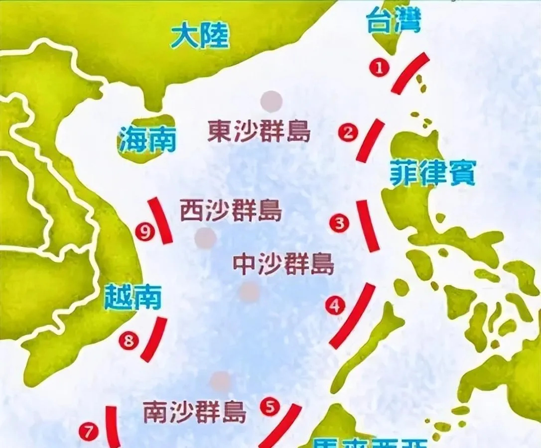 The South China Sea with the nine-dash line, showing its strategic importance for China's maritime trade and territorial claims