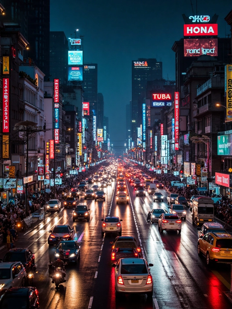 Illustration of the Chinese idiom 车水马龙 (Chē Shuǐ Mǎ Lóng), showing a bustling street with carriages and horses, perfect for Mandarin learners exploring Chinese idioms and culture.