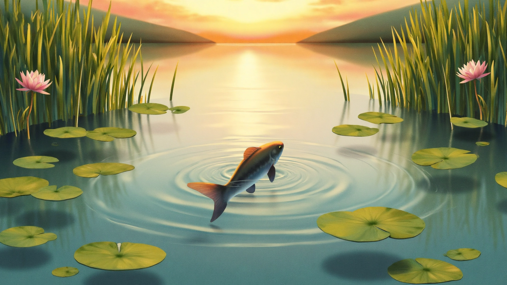 Illustration of the Chinese idiom 如鱼得水 (rú yú dé shuǐ) meaning 'like a fish in water,' showing harmony and compatibility between a person and their environment, inspired by the story of Liu Bei and Zhuge Liang from the Three Kingdoms period, highlighting Chinese idioms and cultural learning.