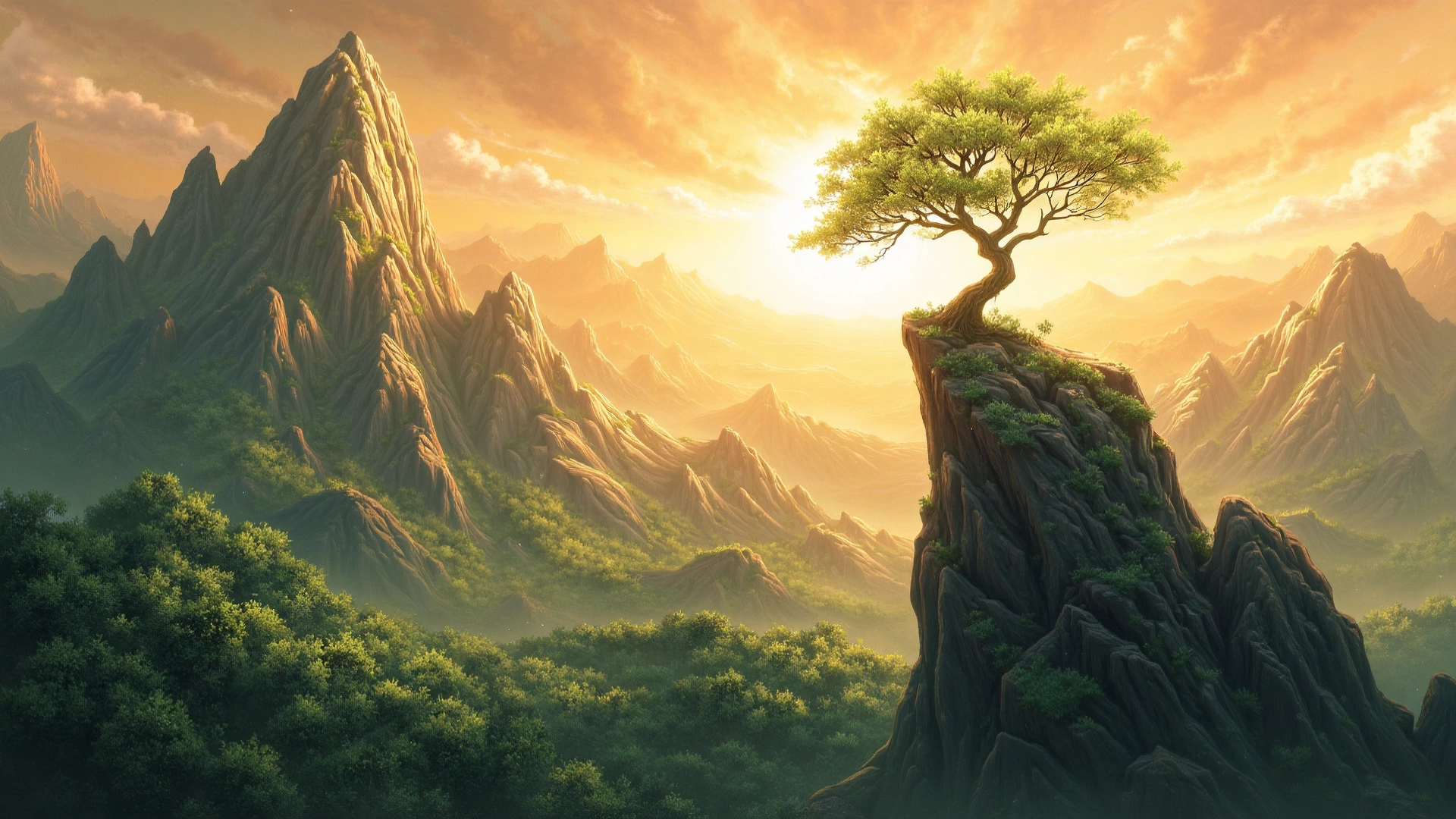 Illustration of the Chinese proverb 留得青山在，不怕没柴烧 (liú dé qīng shān zài, bù pà méi chái shāo), showing green hills standing tall while firewood is gathered below, symbolizing the wisdom of preserving what is essential for future survival, a cultural lesson in resilience and long-term thinking from Chinese proverbs.