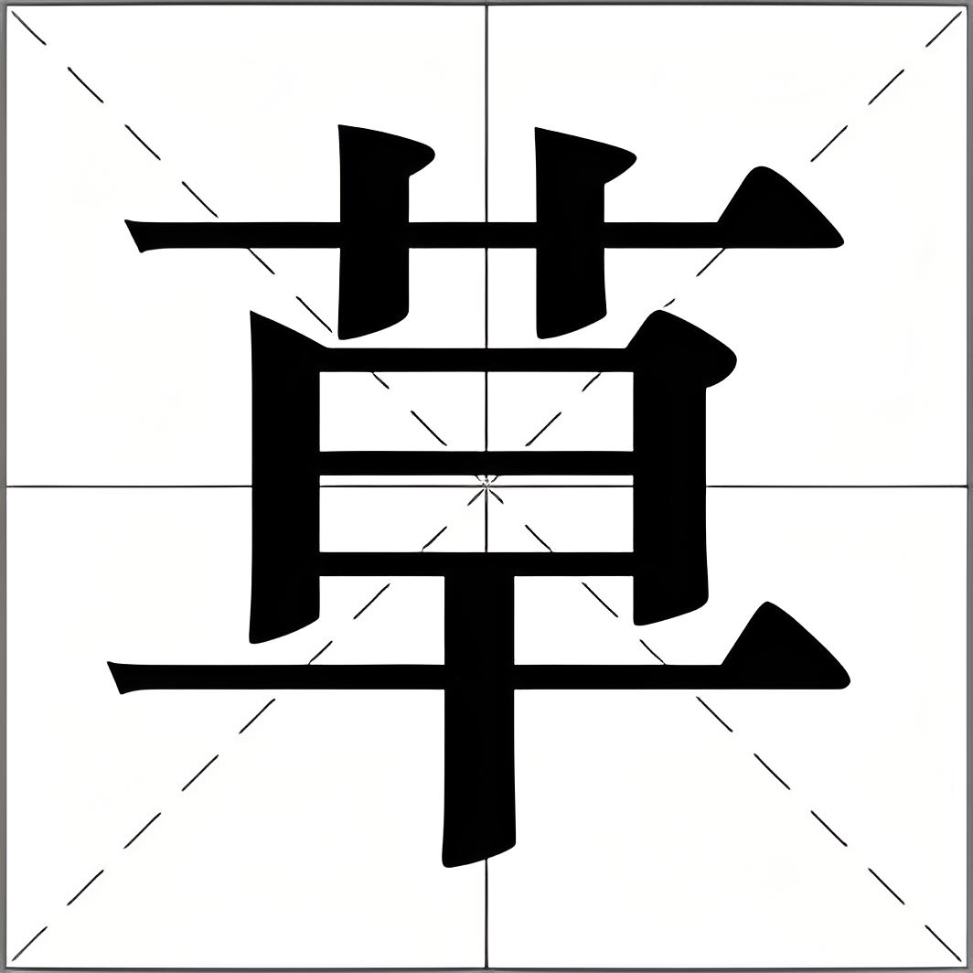 Illustration of the Chinese character 草 (cǎo, grass/herb) surrounded by green grass, prairies, and medicinal herbs, symbolizing vitality, freedom, creation, and cultural significance in Chinese language, literature, and traditional herbal practices.