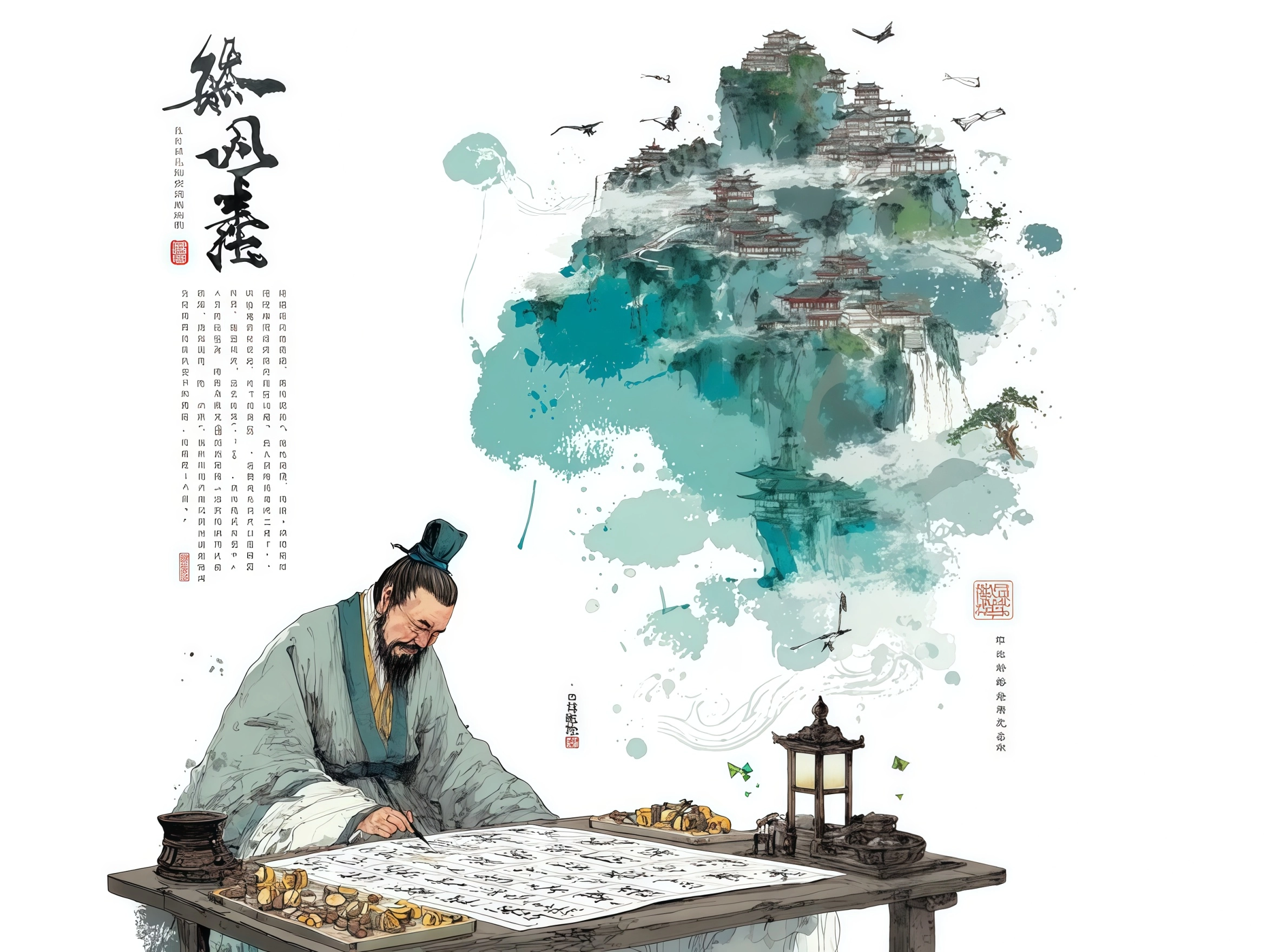 Chinese proverb 欲速则不达 with pinyin yù sù zé bù dá, meaning “more haste, less speed,” illustrated by someone rushing and making mistakes.