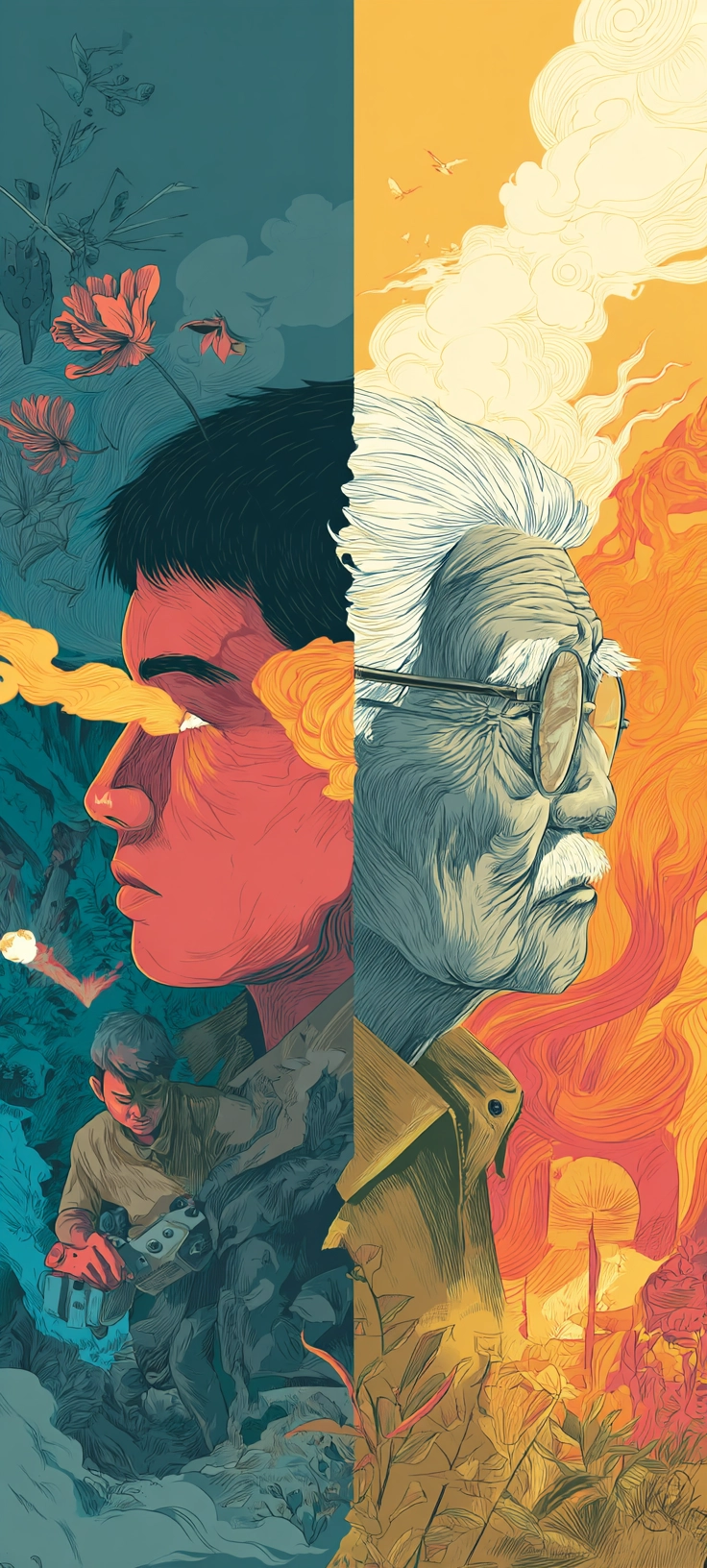 Illustration of a young student studying diligently with books, symbolizing the Chinese proverb “少壮不努力，老大徒伤悲.”