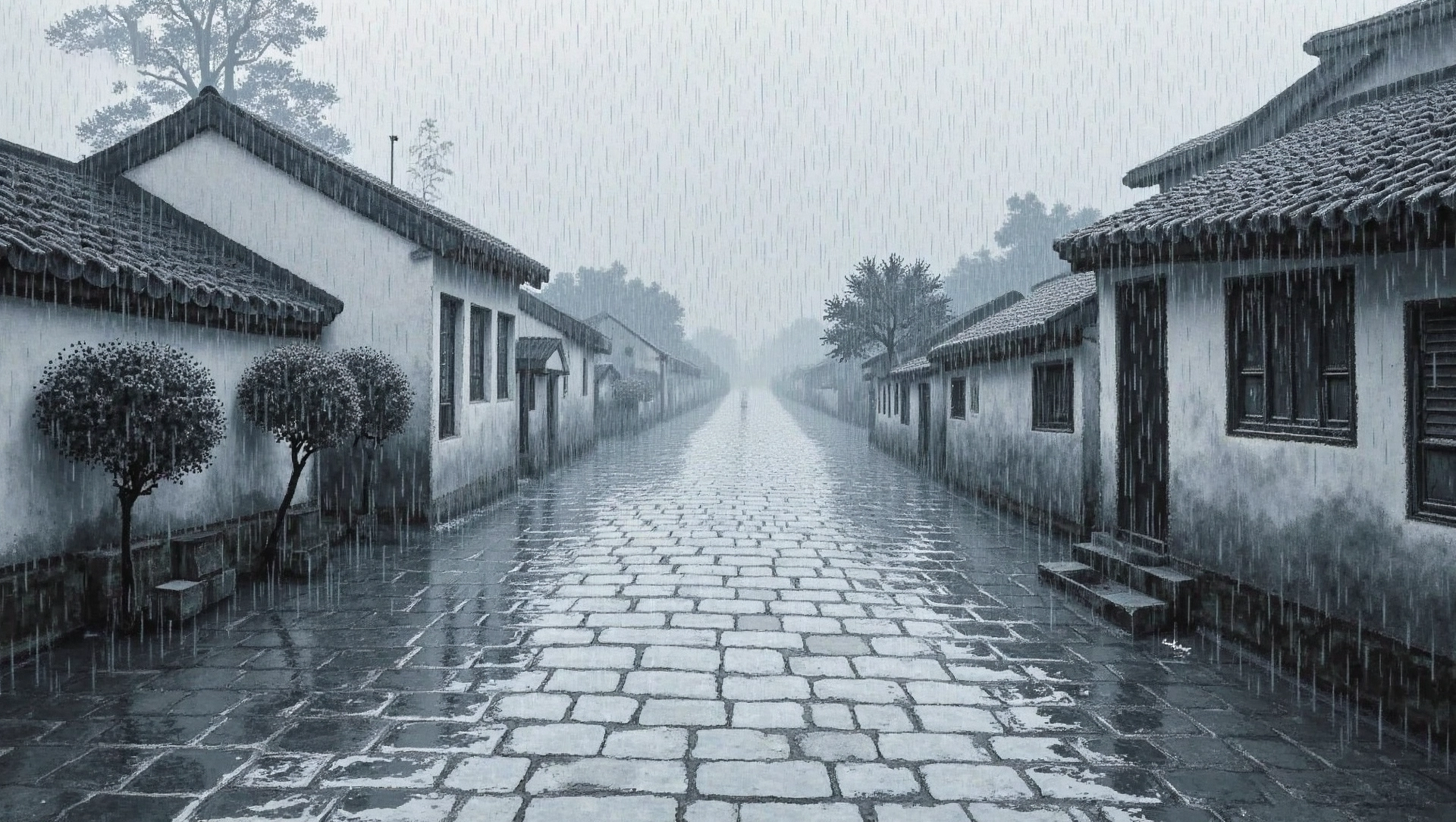 The Chinese character “雨” depicted as raindrops falling from clouds, illustrating its pictographic origin.