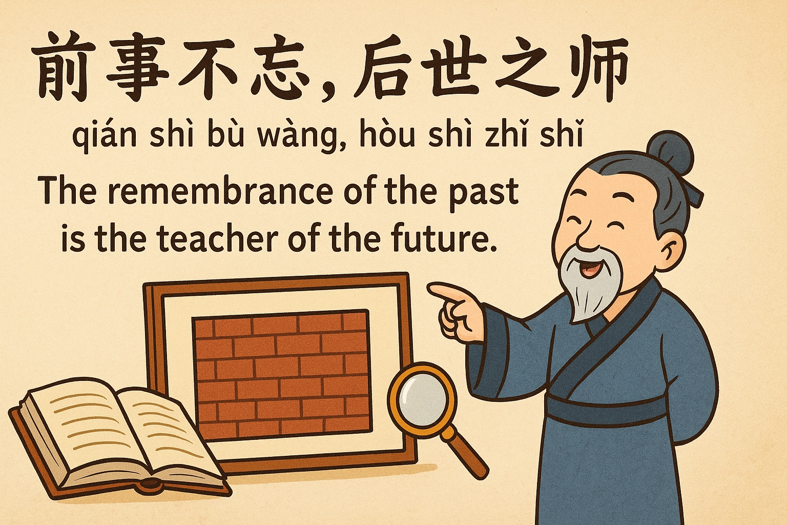 An ancient scroll depicting historical events, symbolizing lessons from the past for guiding the future.