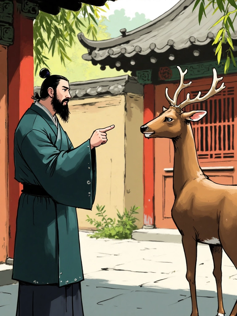 RPLschool Mandarin learning — Chinese idiom “指鹿为马” (zhǐ lù wéi mǎ), meaning deliberately distorting the truth, from Zhao Gao's historical loyalty test.