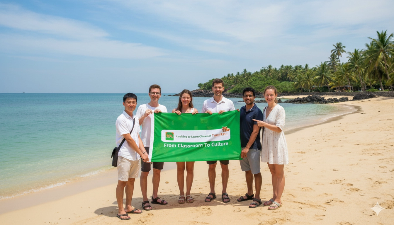 Students having class by the seaside during the semester program at RPL School
