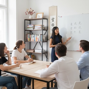 International students participating in group Chinese language learning activities at RPL School